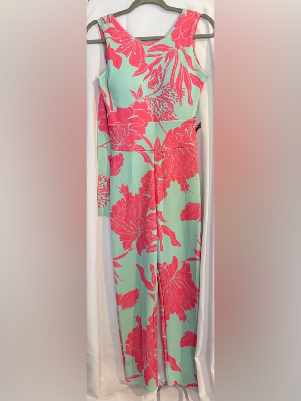 Sleeveless Mint Green & Coral Floral Jumpsuit. Made in Brazil NWT